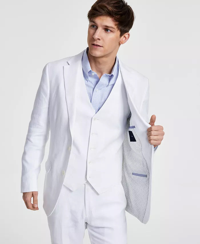 TOMMY HILFIGER Men's Suit Jacket White 46R Modern-Fit Linen