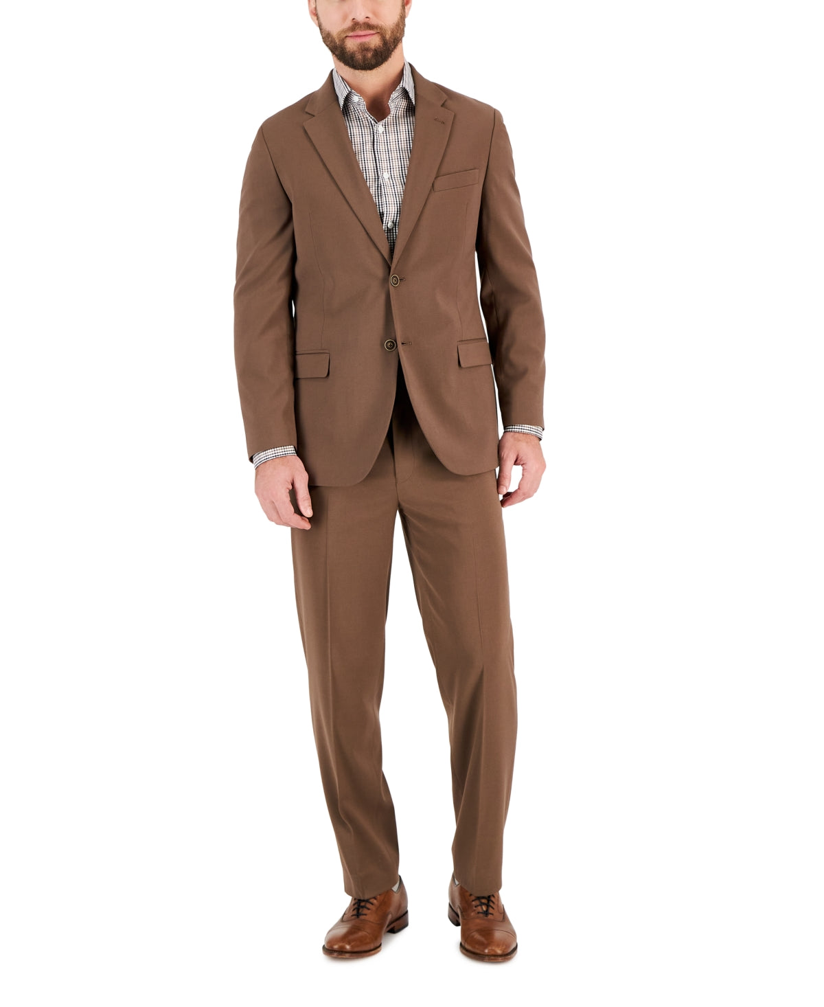 NAUTICA Mens Suit Pants 45 x 32 Brown Modern-Fit Bi-Stretch Flat Pant