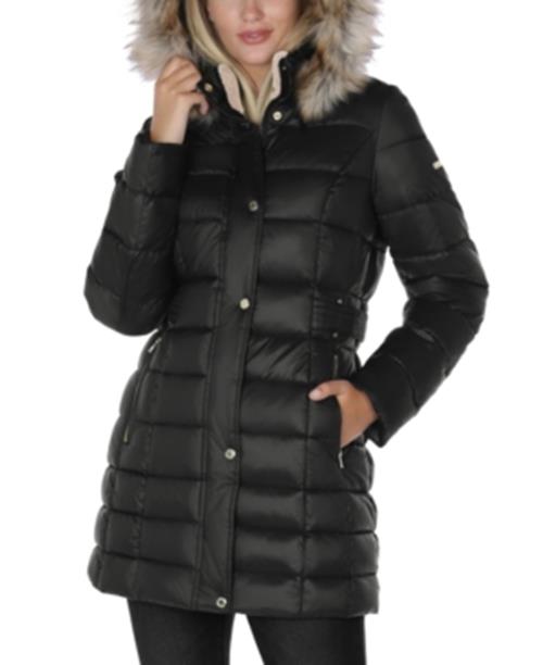 LAUNDRY BY SHELLI SEGAL Women's Faux Fur Trim Hood Puffer Coat XL Black