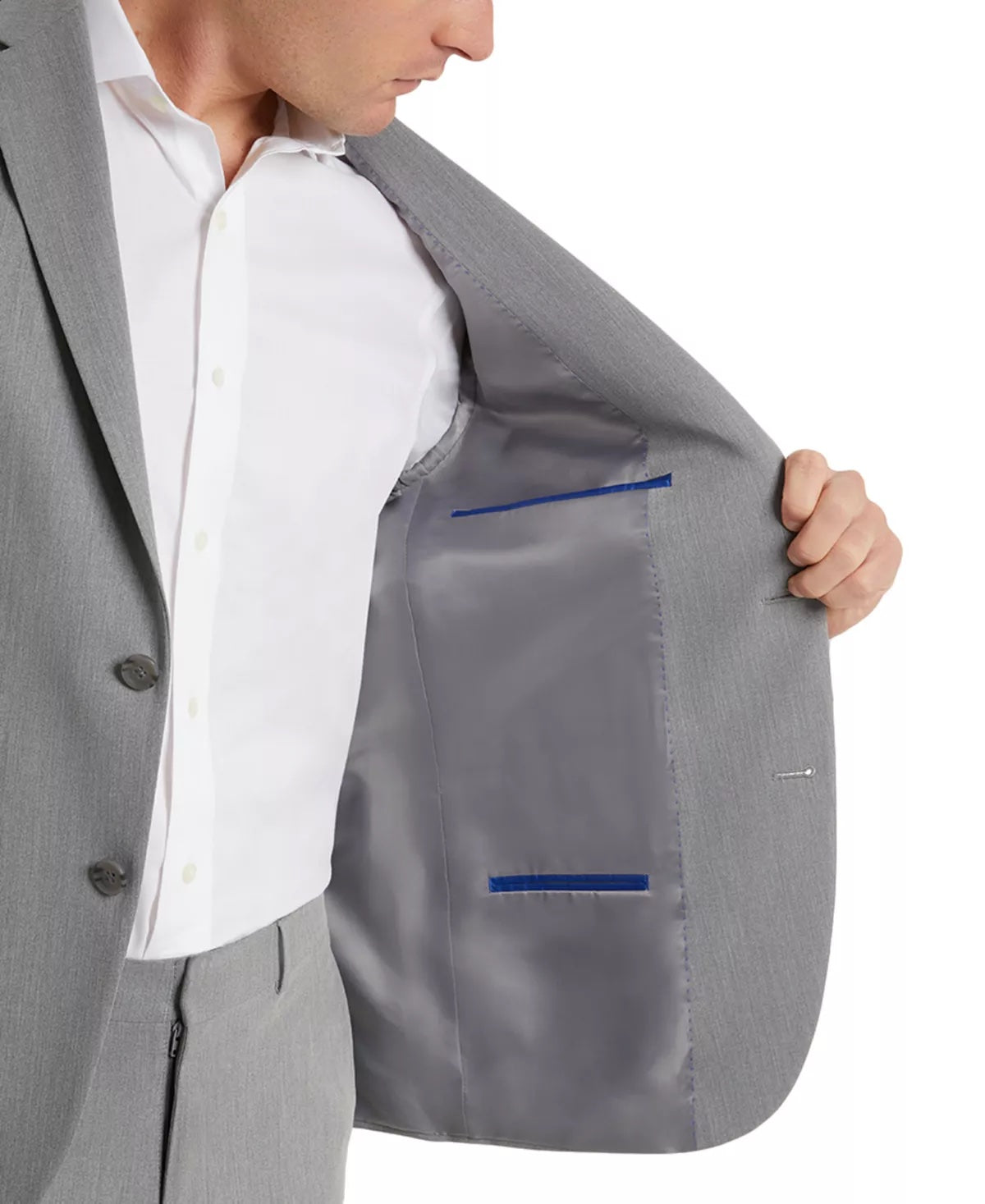 Kenneth Cole Reaction Mens Slim-Fit Suit Jacket 48R Techni-Cole Light Grey