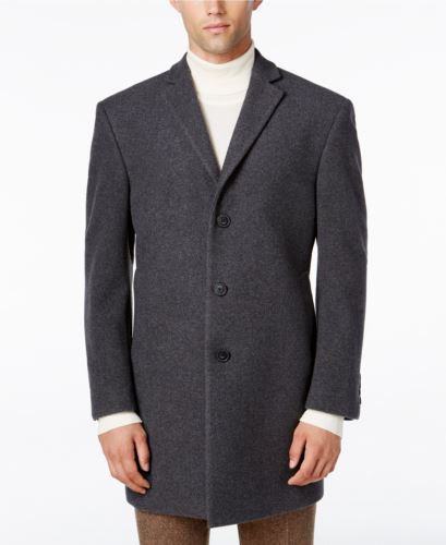 Calvin Klein Men's Prosper X-Fit Slim Overcoat Coat 48L Mid Grey Wool