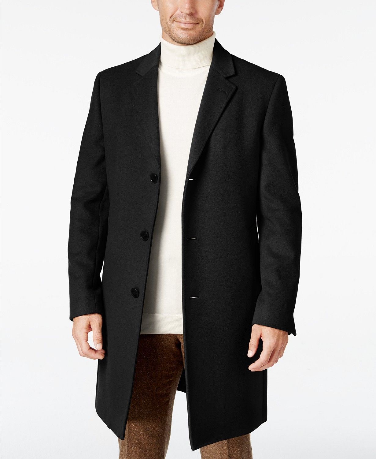 Lauren Ralph Lauren Men's Luther Wool-Blend Top Coat 42L Black Overcoat