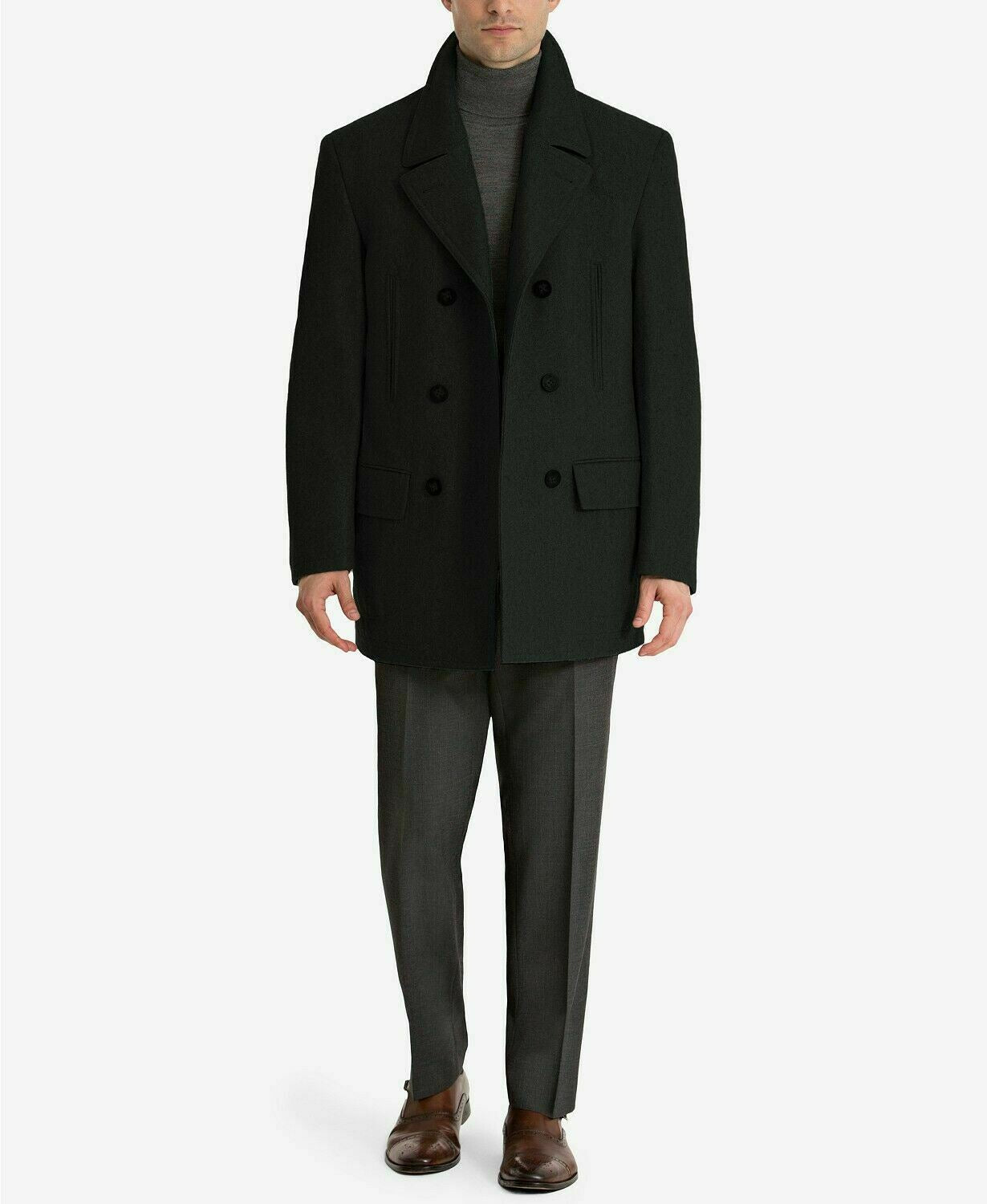 Lauren Ralph Lauren Mens Luke Solid Wool-Blend Peacoat Coat 44R Solid Black