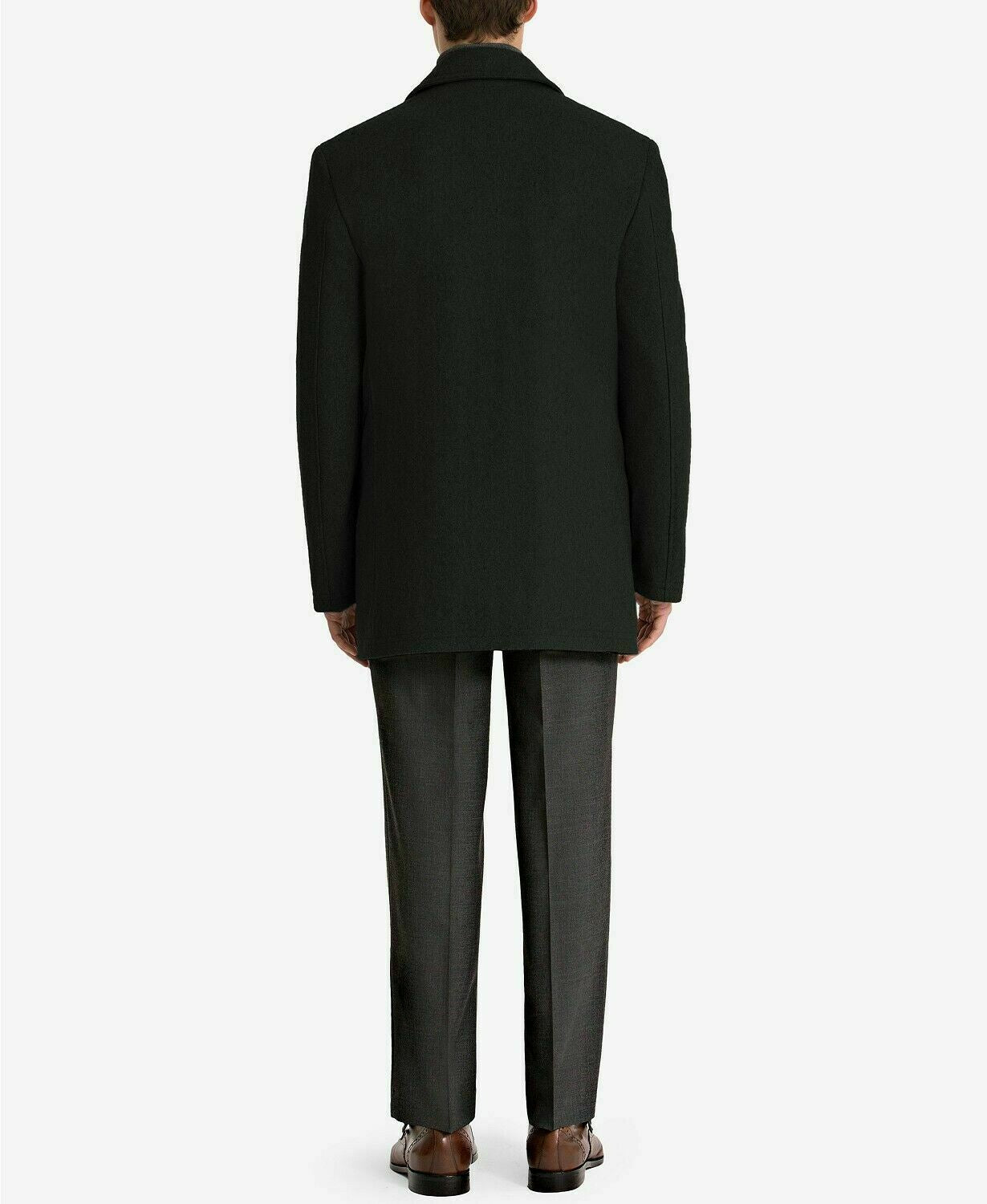 Lauren Ralph Lauren Mens Luke Solid Wool-Blend Peacoat Coat 44R Solid Black