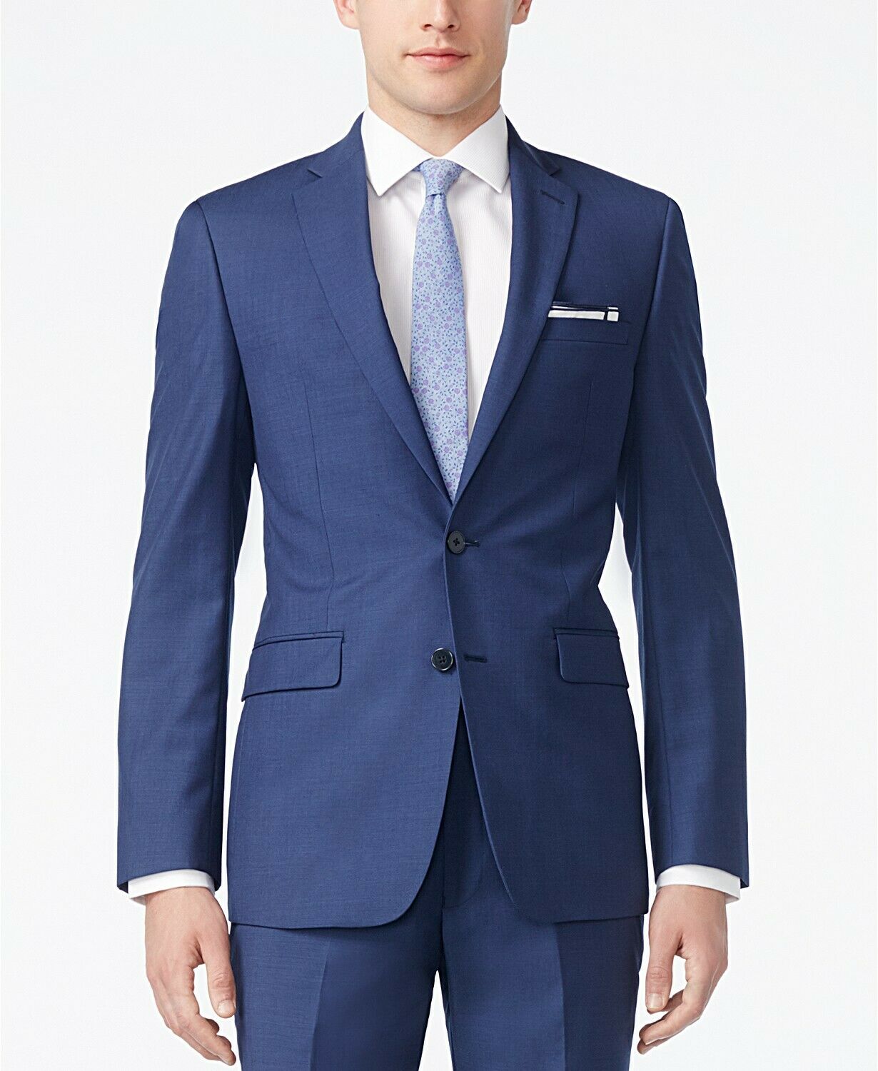 Calvin Klein Mens Suit Jacket 48L Postal Blue Infinite Stretch Solid Slim-Fit