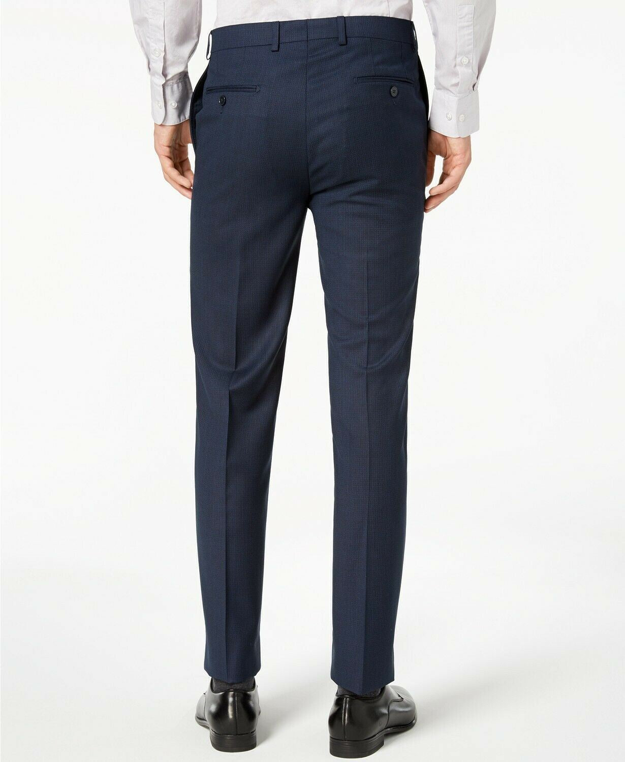 Calvin Klein Mens Suit 38L / 30 x 32 Slim-Fit Stretch Blue Charcoal Birdseye