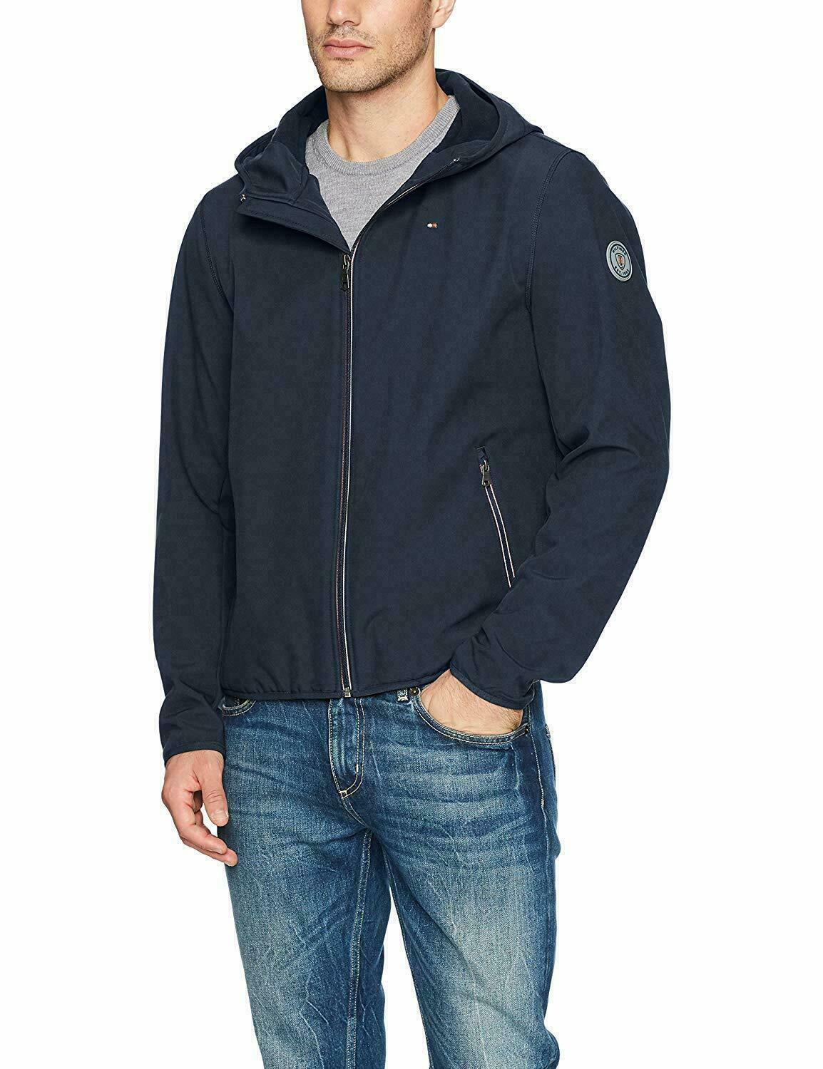Tommy Hilfiger Mens Hooded Soft Shell Jacket Medium Full Zip Navy Blue