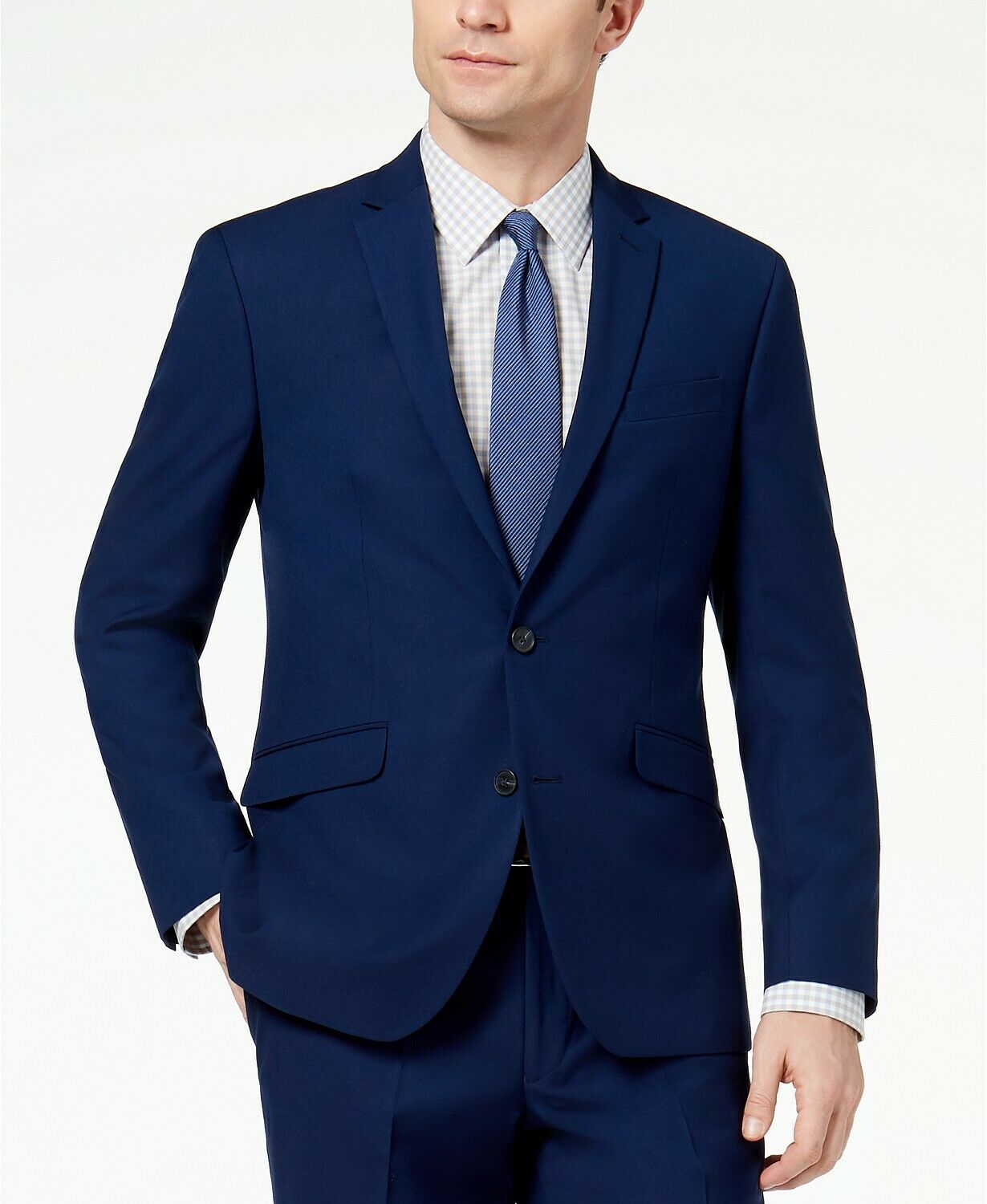 Kenneth Cole Mens Blue Suit Jacket 44L Techni-Cole Slim-Fit Stretch Modern