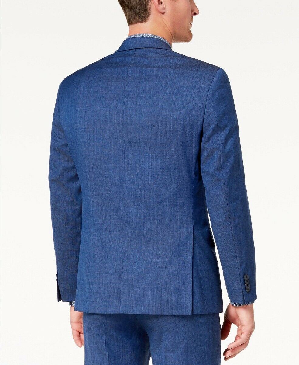 Michael Kors Mens Suit Jacket 42L Blue Classic-Fit Airsoft Stretch Solid