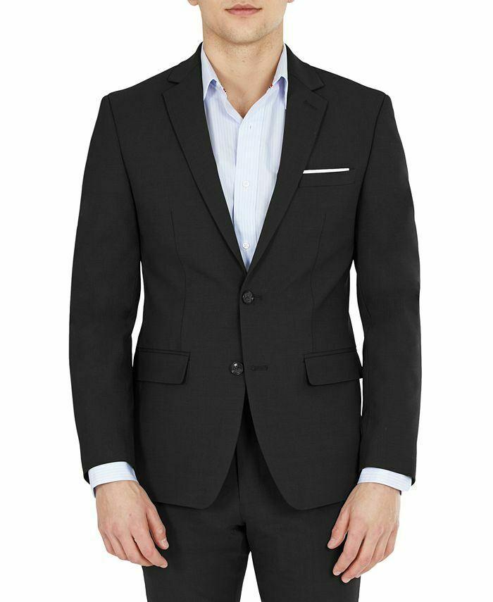 Bar III Men's Solid Skinny Fit Wool Suit Jacket 42L Black Two Button - Bristol Apparel Co