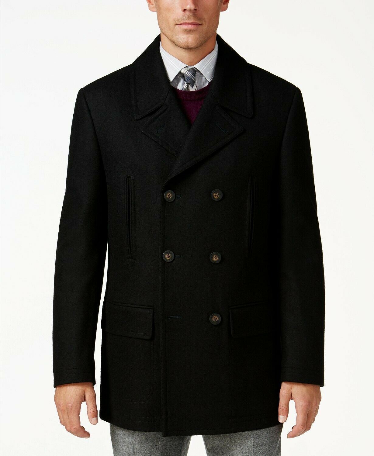 Lauren Ralph Lauren Mens Luke Solid Wool-Blend Peacoat 38S Coat Black