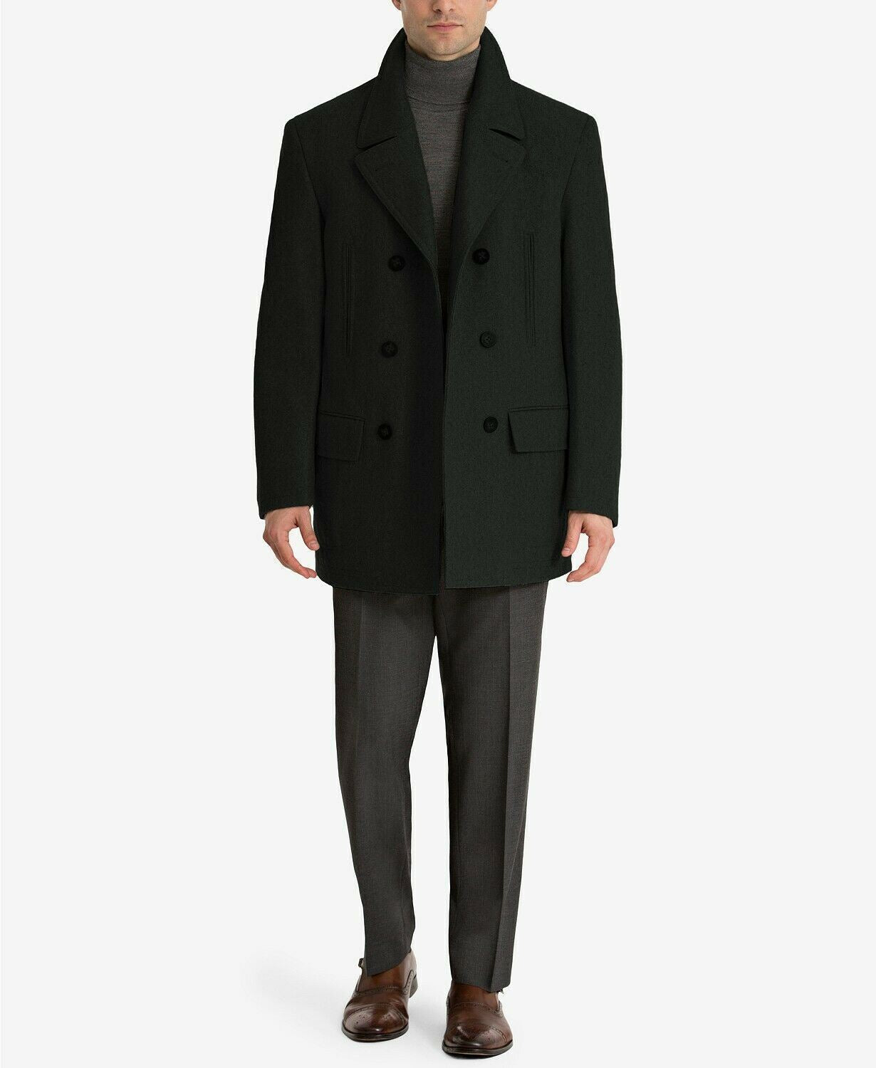 Lauren Ralph Lauren Mens Luke Solid Wool-Blend Peacoat 38L Coat Black