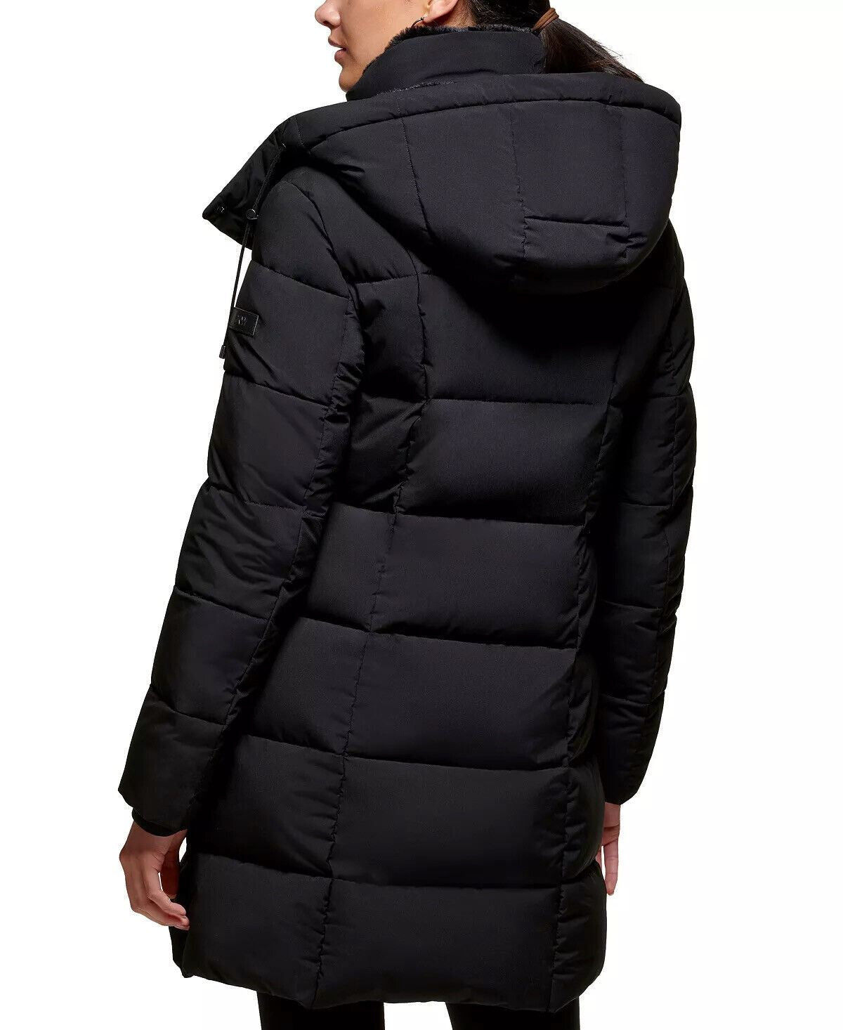 Dkny Womens Zip Puffer Coat Small Solid Black