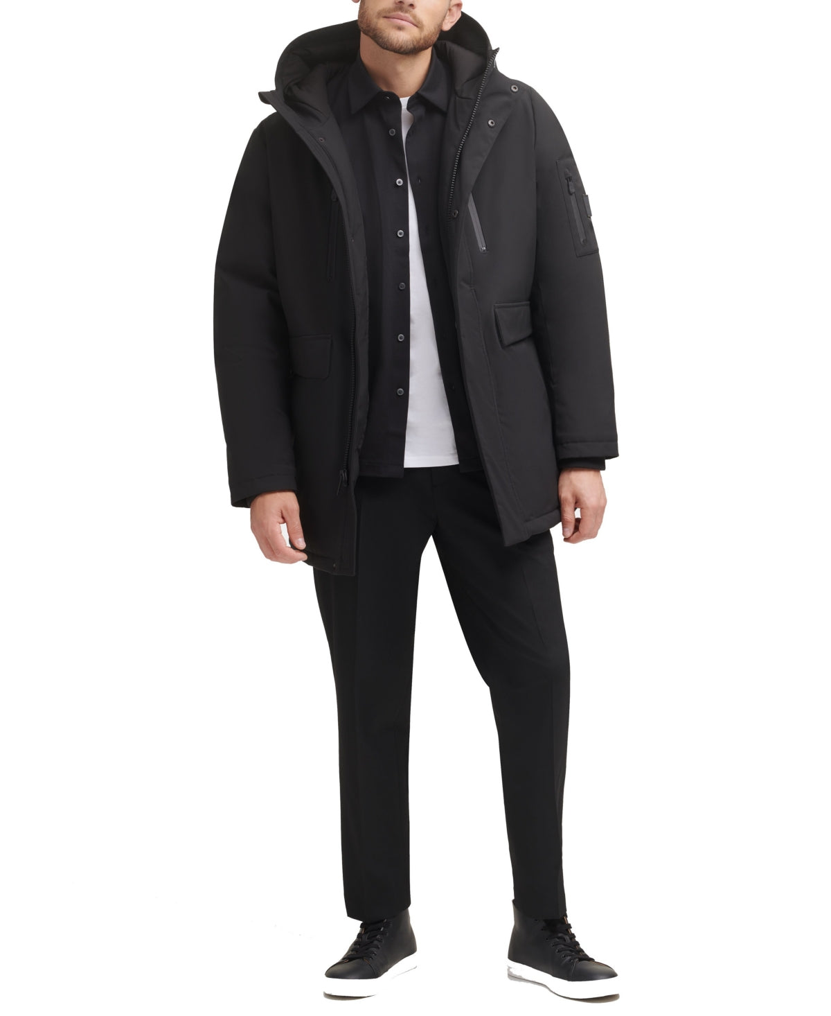 DKNY Men's Stretch Traveler Parka Jacket Coat Large Black