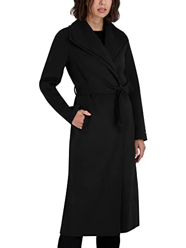 TAHARI Womens Plus Maxi Double Face Wool Blend Wrap Coat Jacket 3X Black
