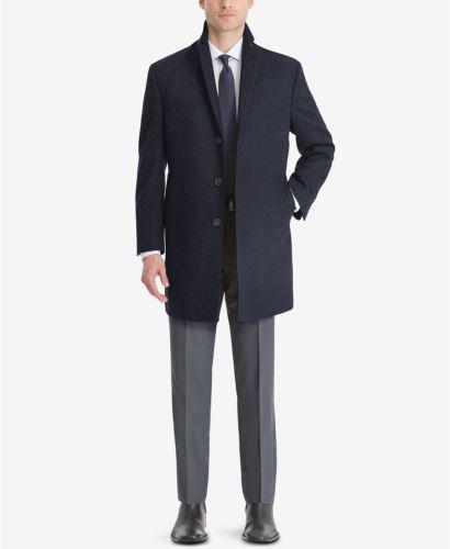 Calvin Klein Men's Prosper X-Fit Overcoat Coat 44R Navy blue Wool
