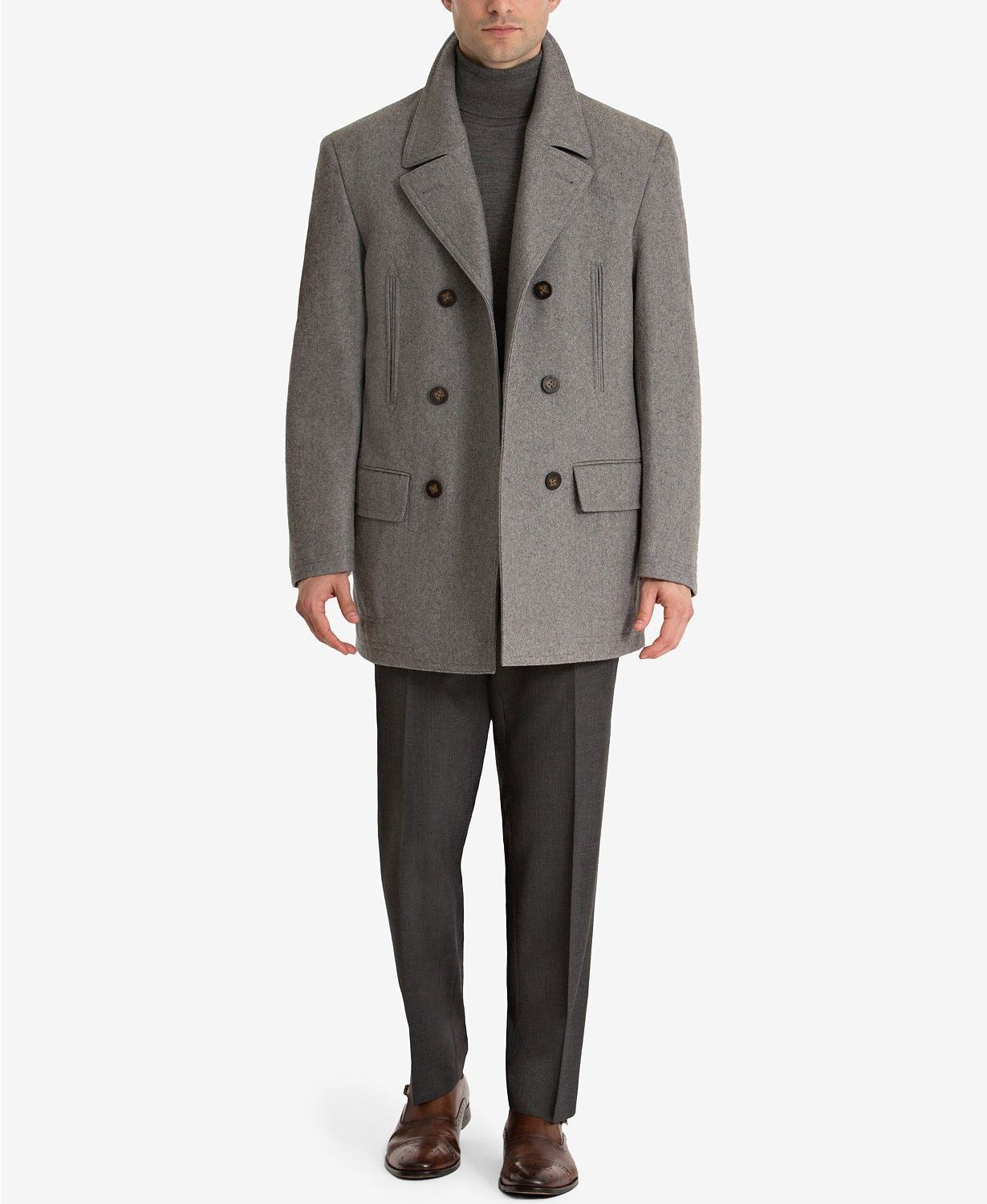 Lauren Ralph Lauren Mens Luke Solid Wool Blend Peacoat 38S Grey Coat