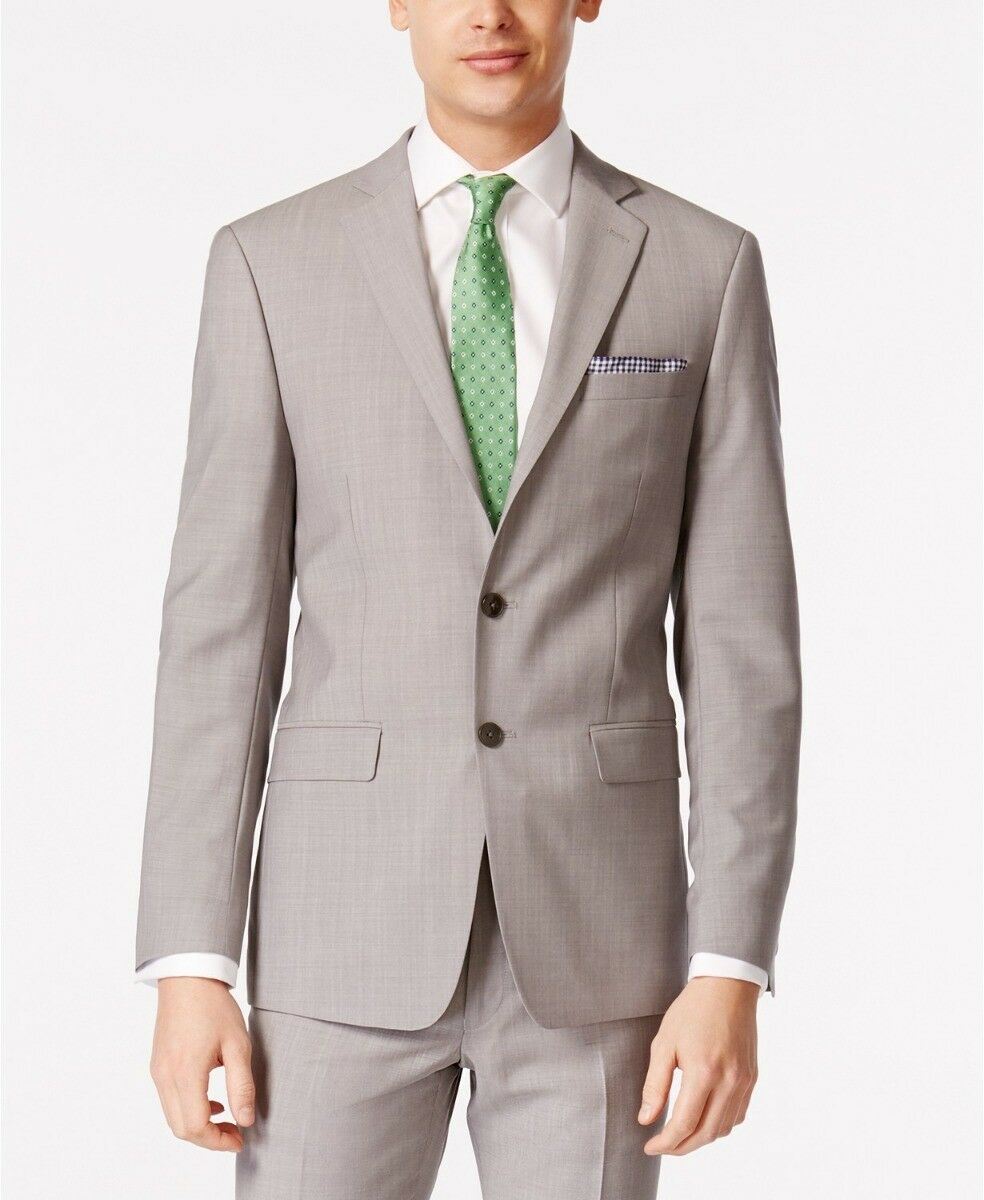 Calvin Klein Mens Suit Jacket 46R Light Grey X-Fit Solid Slim Fit / Two Button