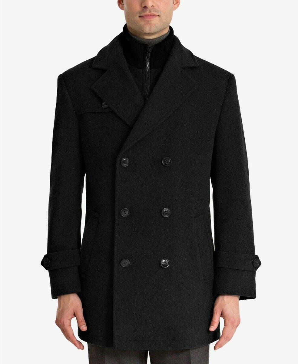Lauren Ralph Lauren Mens Labrada Double-Breasted Wool Peacoat 44L Black Coat