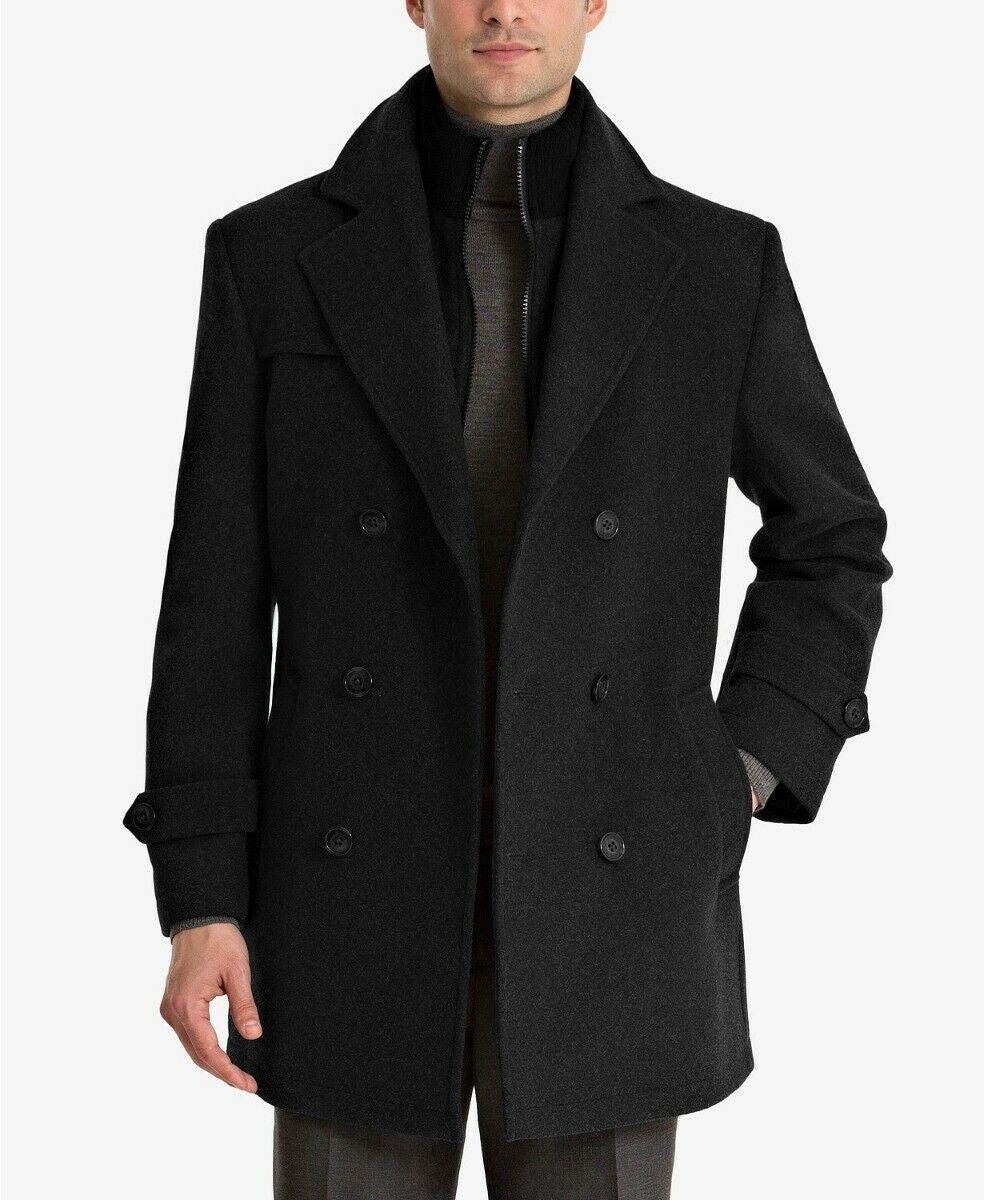 Lauren Ralph Lauren Mens Labrada Double-Breasted Wool Peacoat 42L Black Coat