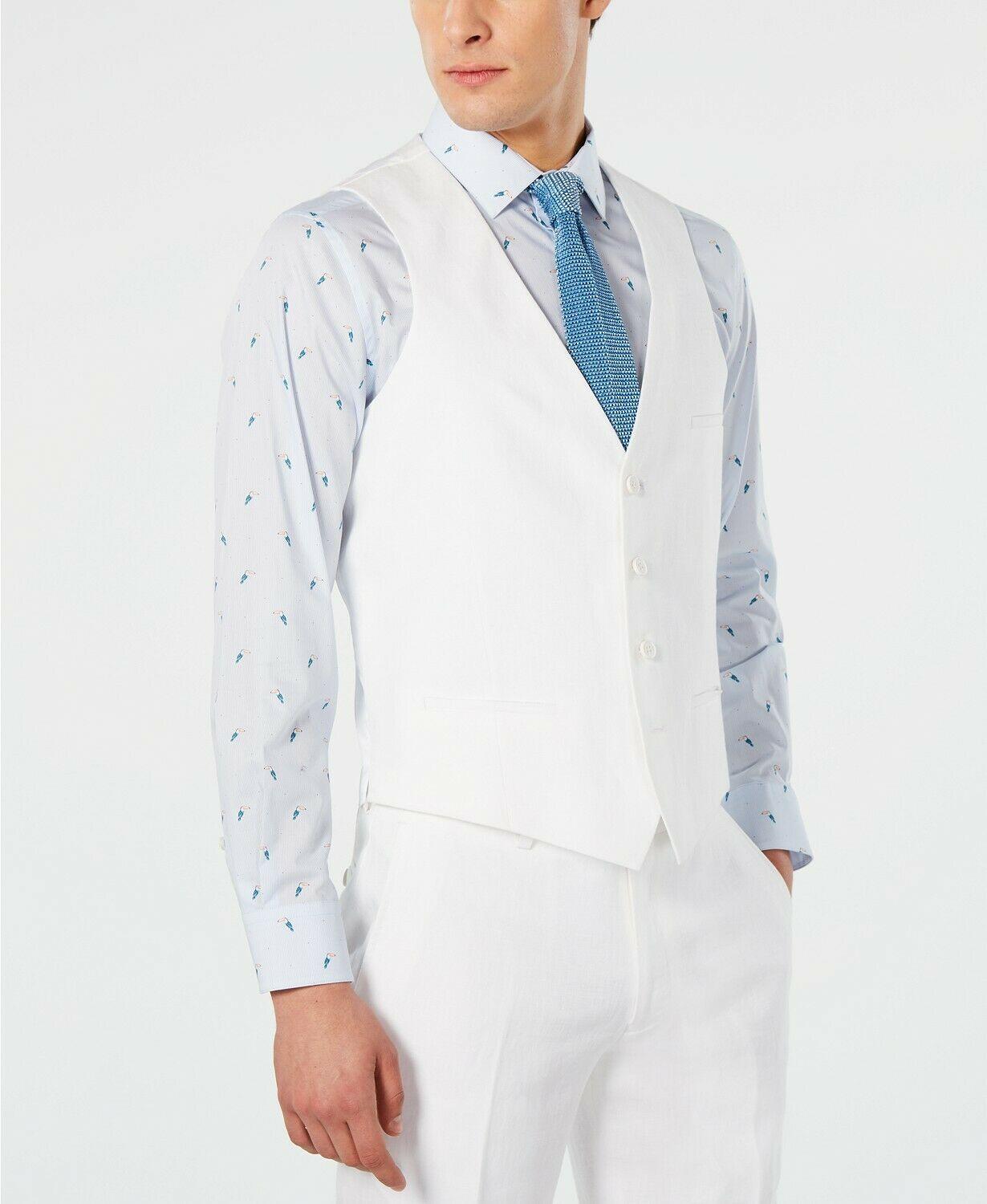 Bar III Men's Slim-Fit Solid White Suit Vest Small Linen - Bristol Apparel Co