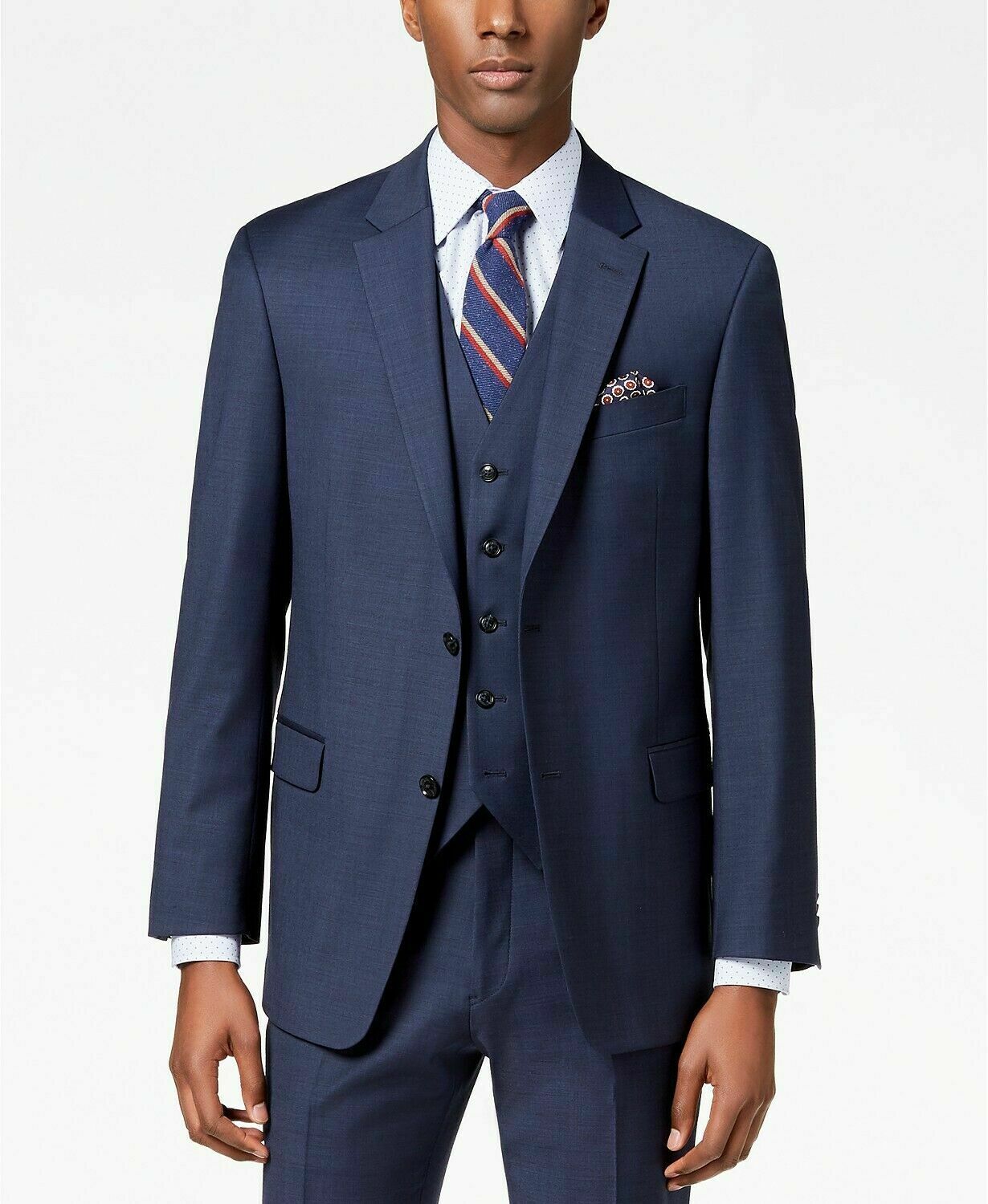 Tommy Hilfiger Men's Suit Jacket 40L Blue Modern-Fit TH Flex Stretch