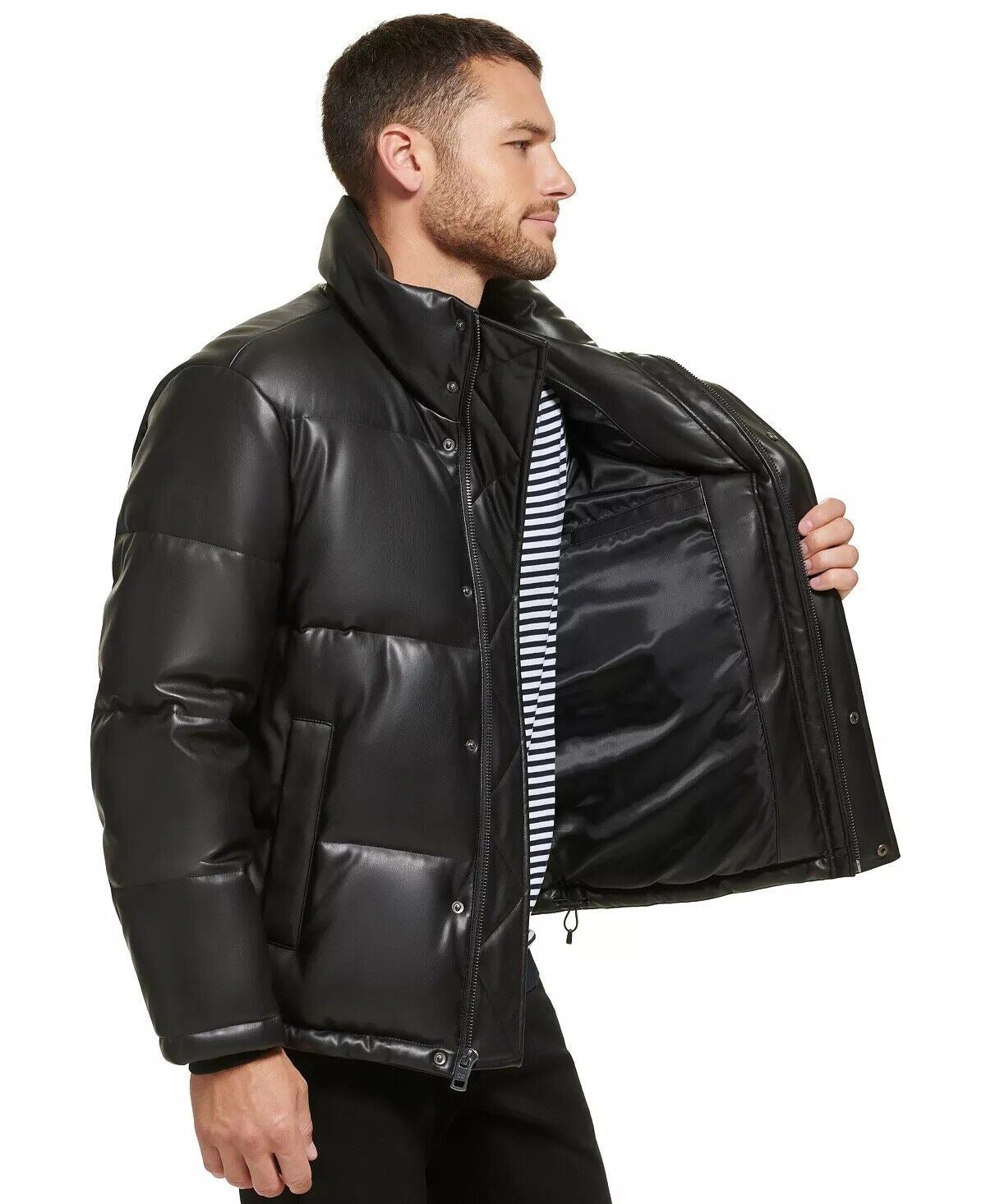 CALVIN KLEIN Men's Faux Leather Classic Puffer Jacket Black Medium