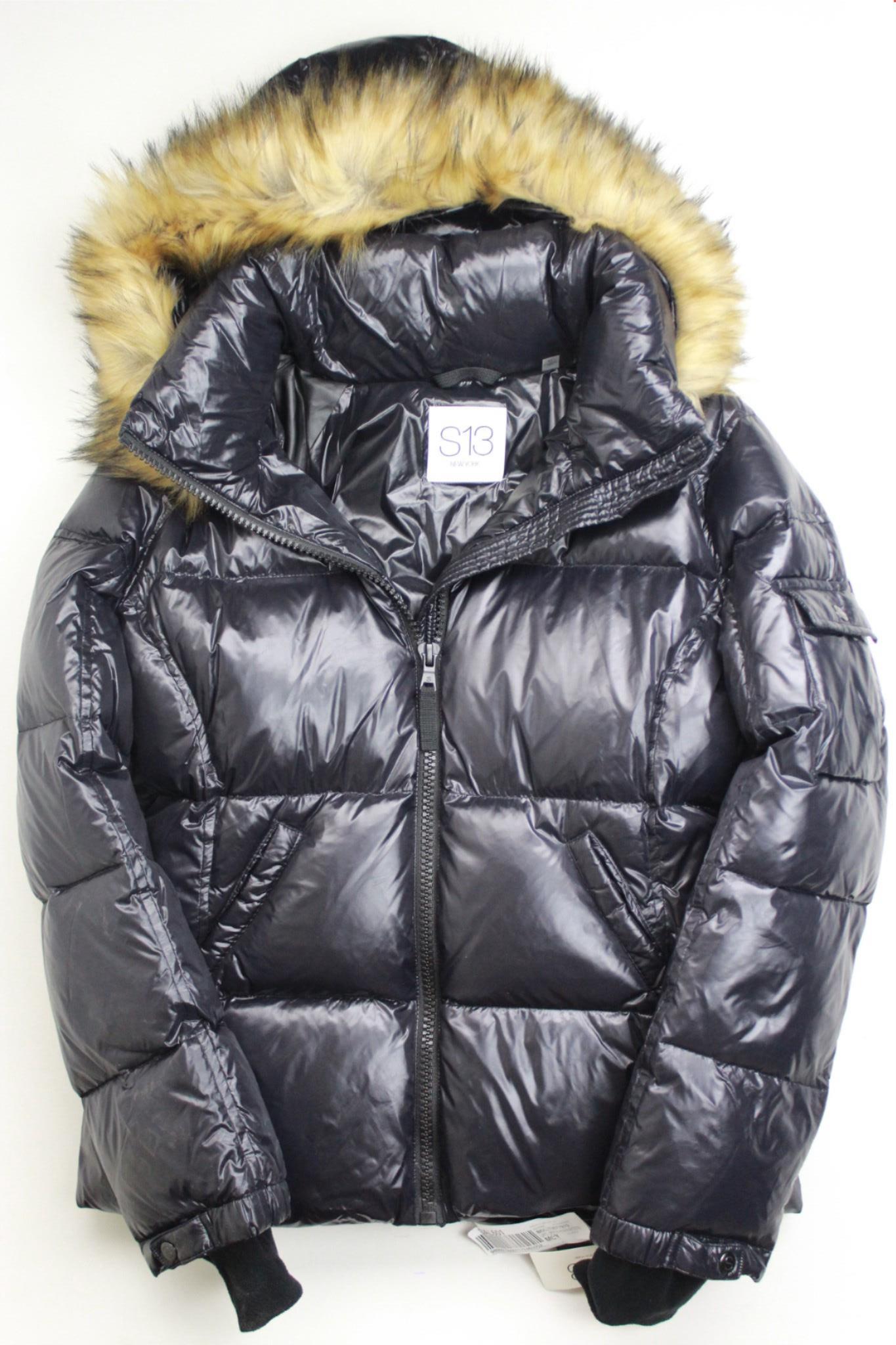 S13 Womens Allie Faux-Fur-Trim Hooded Puffer Coat Small Black