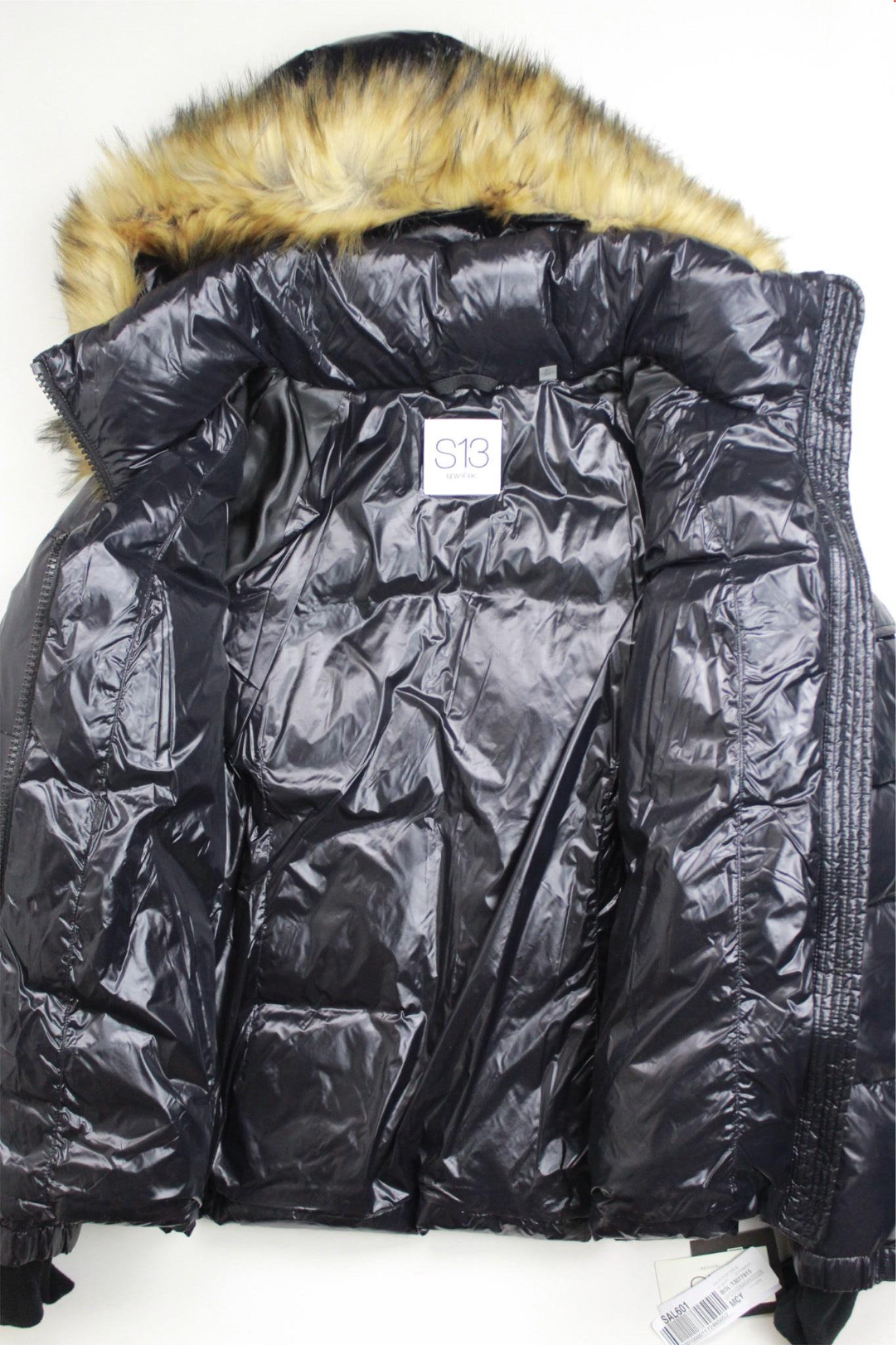 S13 Womens Allie Faux-Fur-Trim Hooded Puffer Coat Small Black