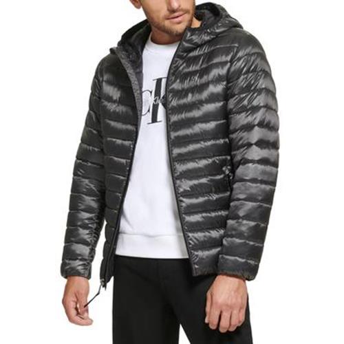 Calvin Klein Men's Hooded & Quilted Packable Jacket Granite Iridescent Large