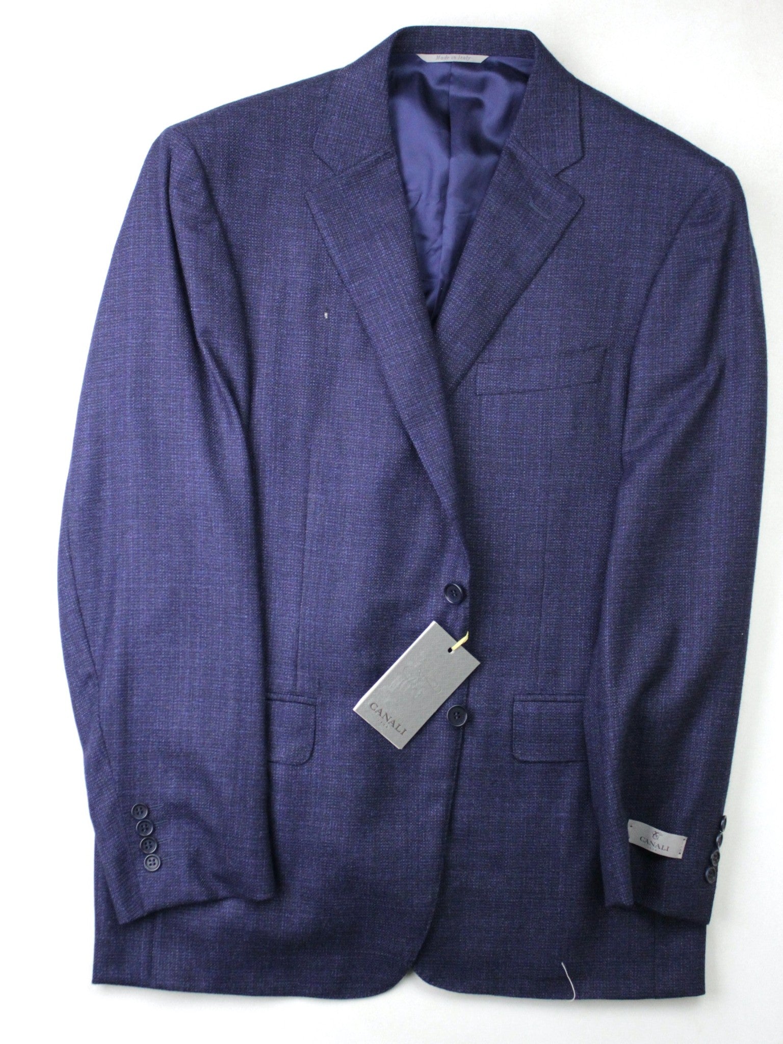 Canali Siena Textured Solid Classic Fit Sport Coat Navy Blue 42R *Small Hole*