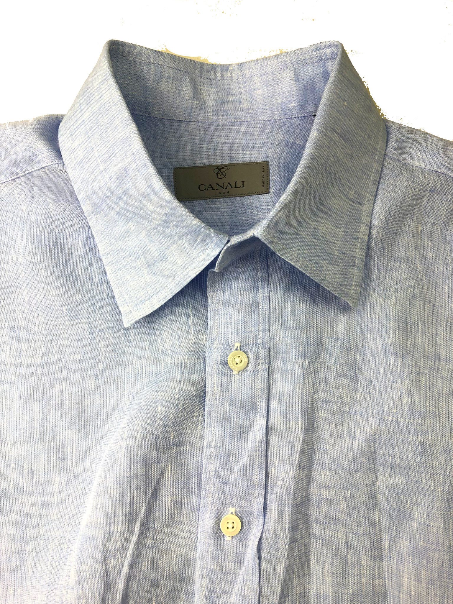 Canali Men's Linen Button Up Shirt Light Blue Large Modern Fit