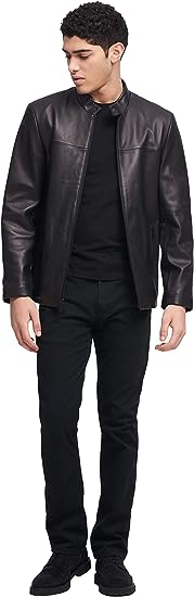 DKNY Men's Modern Lamb Leather Racer Jacket Medium Black