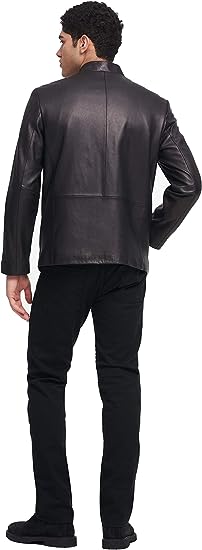 DKNY Men's Modern Lamb Leather Racer Jacket Medium Black