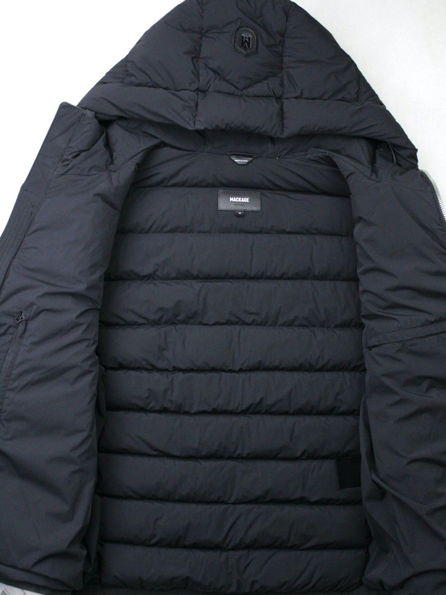 Mackage Jack Agile-360 Stretch Light Hooded Down Jacket Size 42 Black