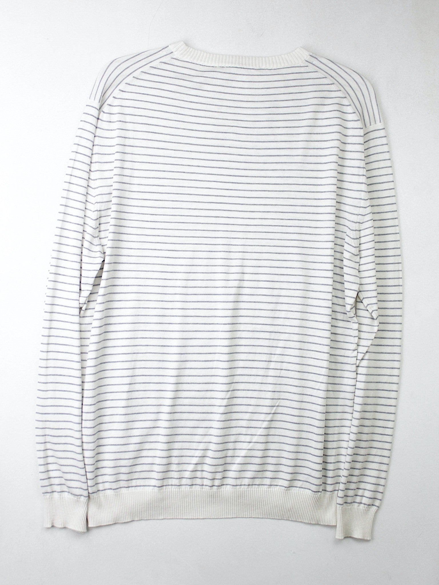 Maurizio Baldassari Mens Navy Blue Crewneck Stripe Sweater Size 52 Cream White