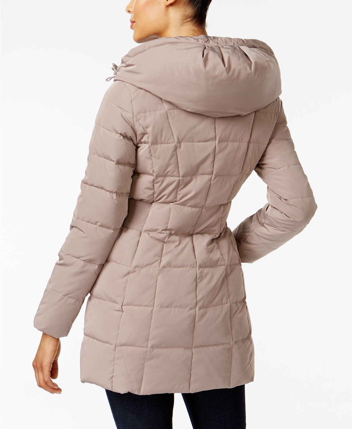 Cole Haan Womens Hooded Down Puffer Coat Cashew Small *Missing a Snap*