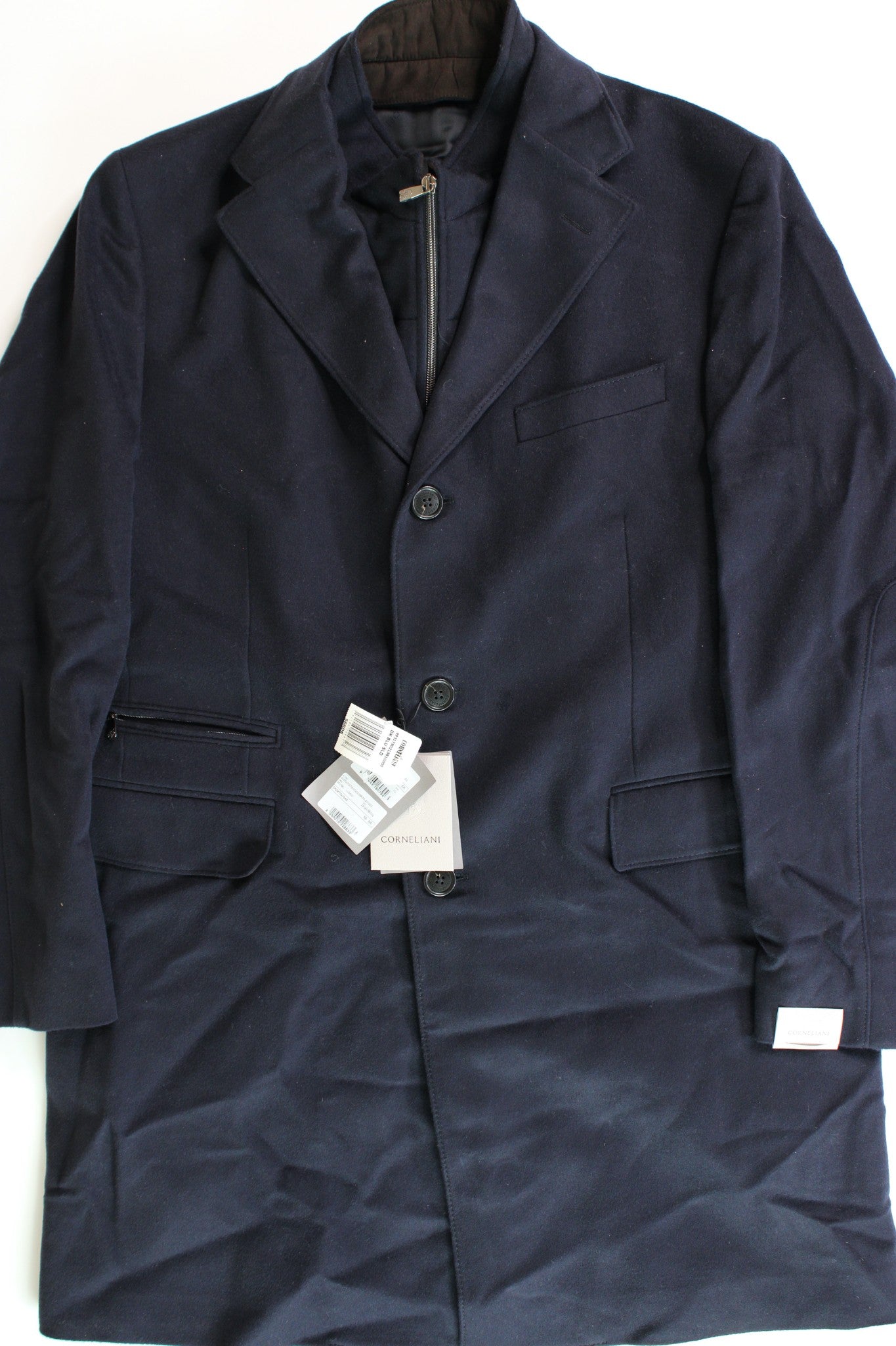 Corneliani ID Mens Wool Topcoat Coat EU 56R US 46R Navy Blue Zip