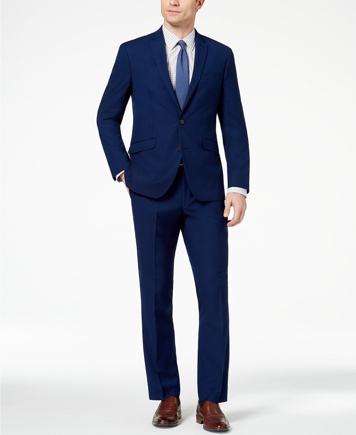 Kenneth Cole Mens Blue Suit 38S / 31 x 32 Flex Slim-Fit Stretch Modern