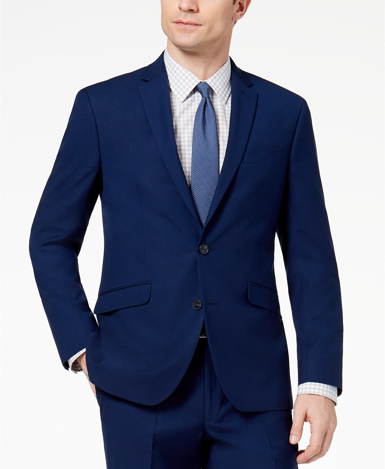 Kenneth Cole Mens Suit 42L 36 x 32 Flex Slim-Fit Stretch Modern Blue Solid