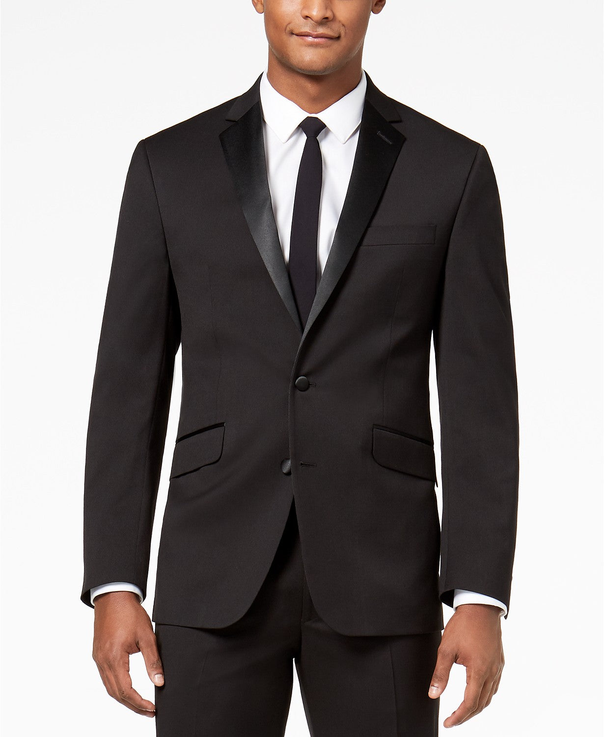 Kenneth Cole Mens Tuxedo Suit 40L / 33 x 32 Flex Slim-Fit Black Notch Lapel