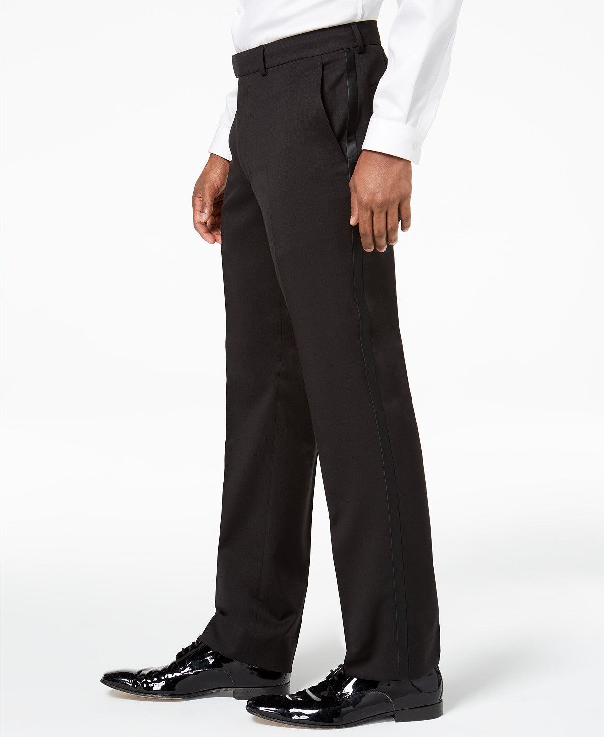Kenneth Cole Mens Tuxedo Suit 50L / 45 x 32 Slim-Fit Black Notch Lapel Flat Pant
