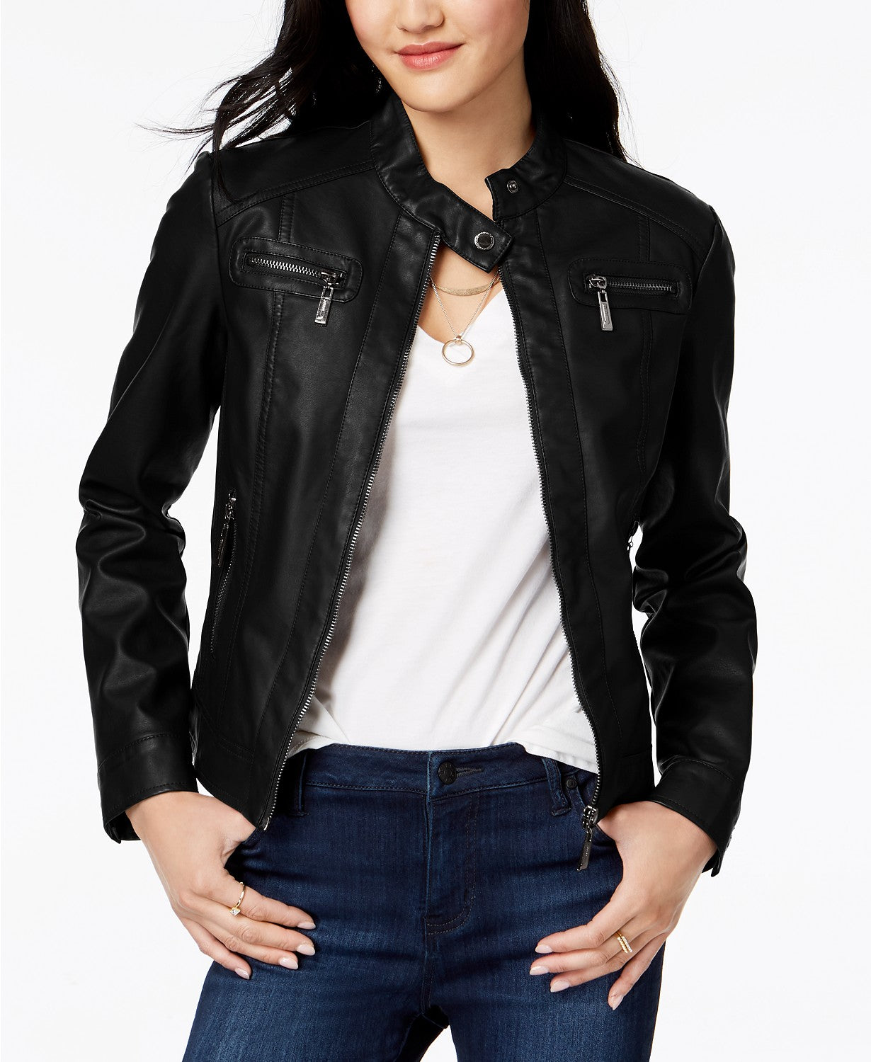 Jou Jou Juniors Girls Faux-Fur-Lined Moto Jacket Medium Black