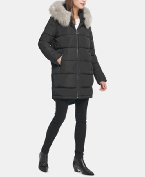 DKNY Womens Puffer Coat XL Black Mid Length NO HOOD