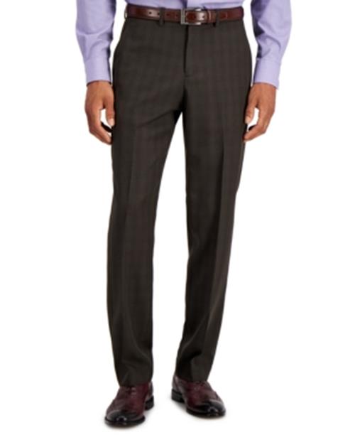 Perry Ellis Modern-Fit Subtle Check Performance Dress Pants 32 x 32 Major Brown