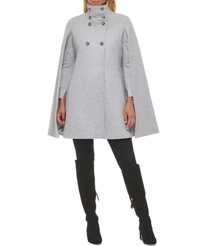 Calvin Klein Women's Double-Breasted Cape Coat Large / XL Light Grey