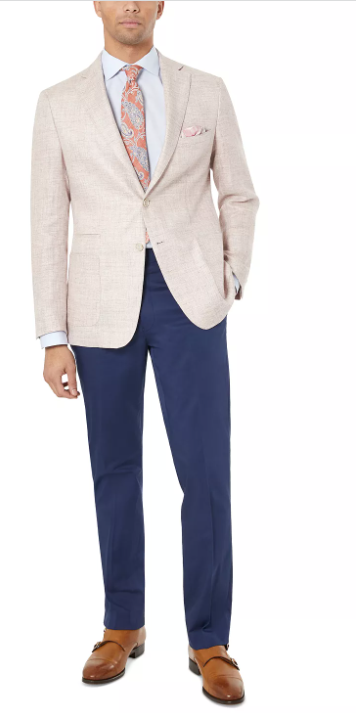TALLIA Mens Linen Sportcoat 46R Pink Slim Fit Patterned