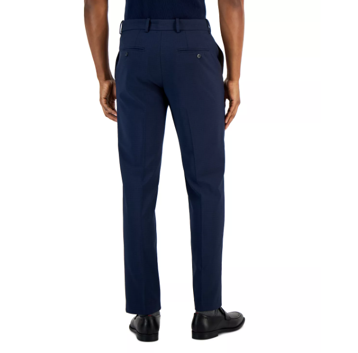 PERRY ELLIS Men's Dress Pants 38 x 29 Navy Plaid Modern-Fit Stretch