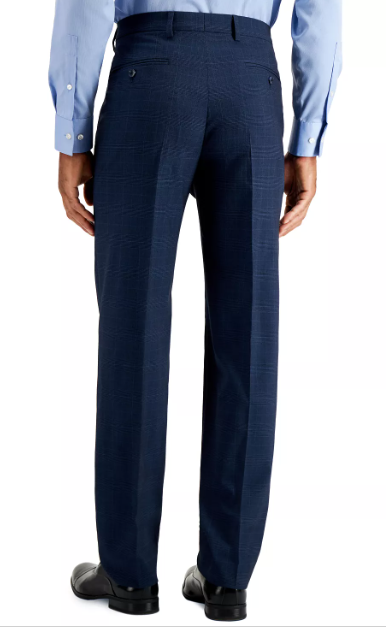 Nautica Men's Modern-Fit Bi-Stretch Suit Pants Blue Plaid 49 x 32