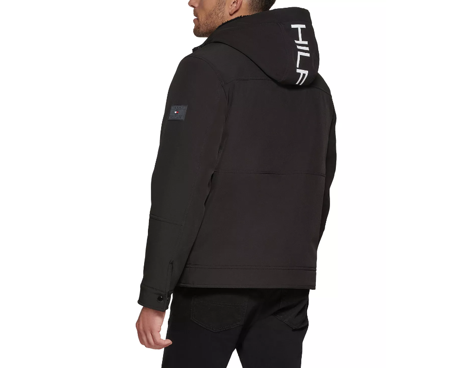 TOMMY HILFIGER Men's Sherpa-Lined Softshell Hooded Jacket Small Black